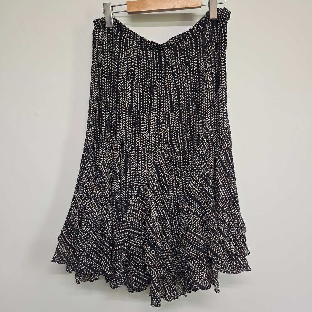 INC Polka Dot Skirt Womens 10 Black Silk Ruffle Tiered‎ Midi Boho Y2K